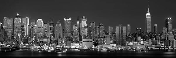 Panoramic Images: Illuminated Skyline In B&W, Manhattan, New York City, New York, USA by Panoramic Images