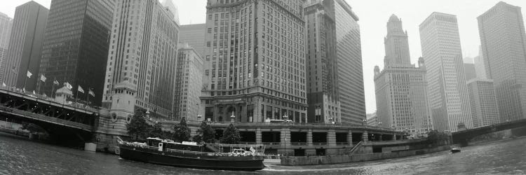 Historic Riverfront Architecture In B&W, Chicago, Illinois, USA