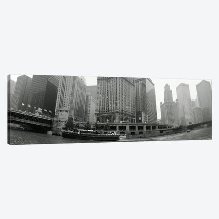 Historic Riverfront Architecture In B&W, Chicago, Illinois, USA Canvas Print #PIM11191} by Panoramic Images Art Print