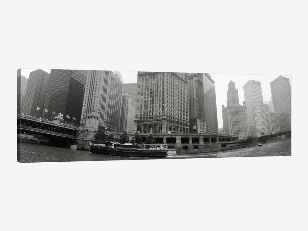 Historic Riverfront Architecture In B&W, Chicago, Illinois, USA by Panoramic Images 1-piece Canvas Art Print