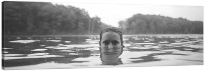 Portrait Of A Woman's Face In Water Canvas Art Print - Black & White Photography