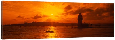 Sunset over a river, Bosphorus, Istanbul, Turkey Canvas Art Print - Istanbul Art