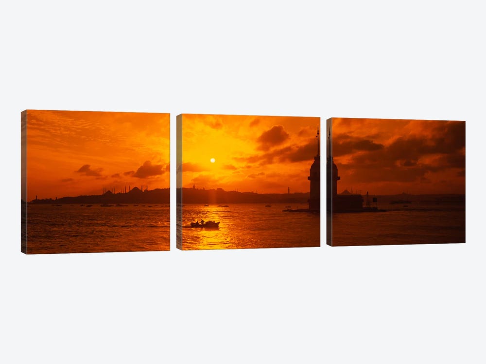 Sunset over a river, Bosphorus, Istanbul, Turkey by Panoramic Images 3-piece Canvas Artwork