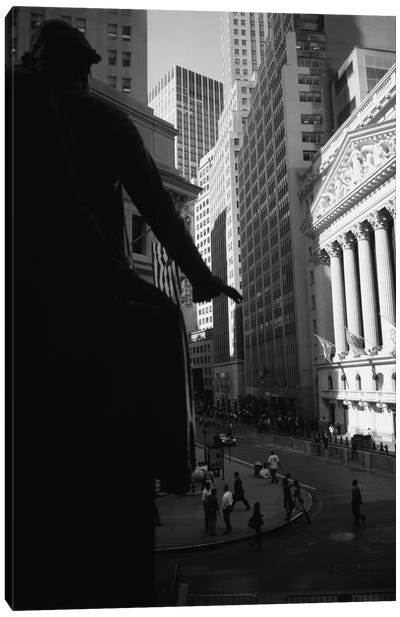 New York Stock Exchange As Seen From Federal Hall In B&W, Wall Street, New York City, New York, USA Canvas Art Print - Column Art