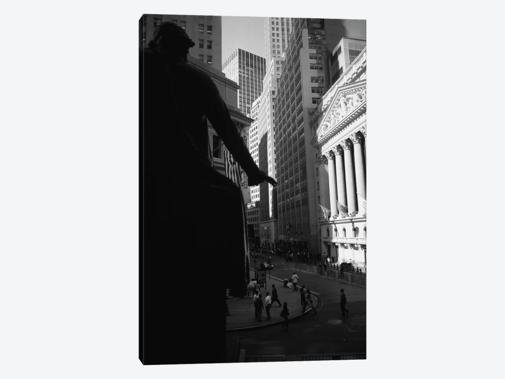 New York Stock Exchange As Seen From Federal Hall In B&W, Wall Street, New York City, New York, USA by Panoramic Images 1-piece Canvas Art Print