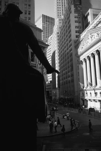 Columns: New York Stock Exchange As Seen From Federal Hall In B&W, Wall Street, New York City, New York, USA by Panoramic Images
