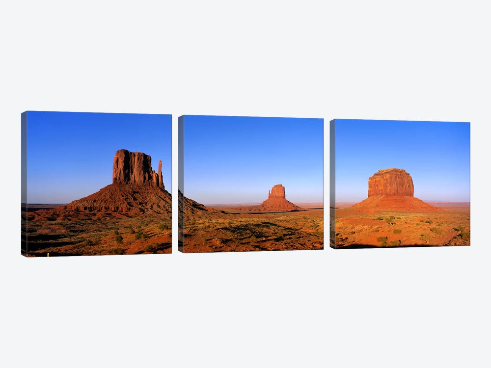 The Mittens & Merrick Butte, Monument Valley, Navajo Nation, Arizona, USA by Panoramic Images 3-piece Canvas Artwork