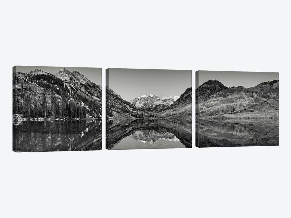 Reflection of mountains in a lake, Maroon Bells, Aspen, Pitkin County, Colorado, USA by Panoramic Images 3-piece Canvas Print