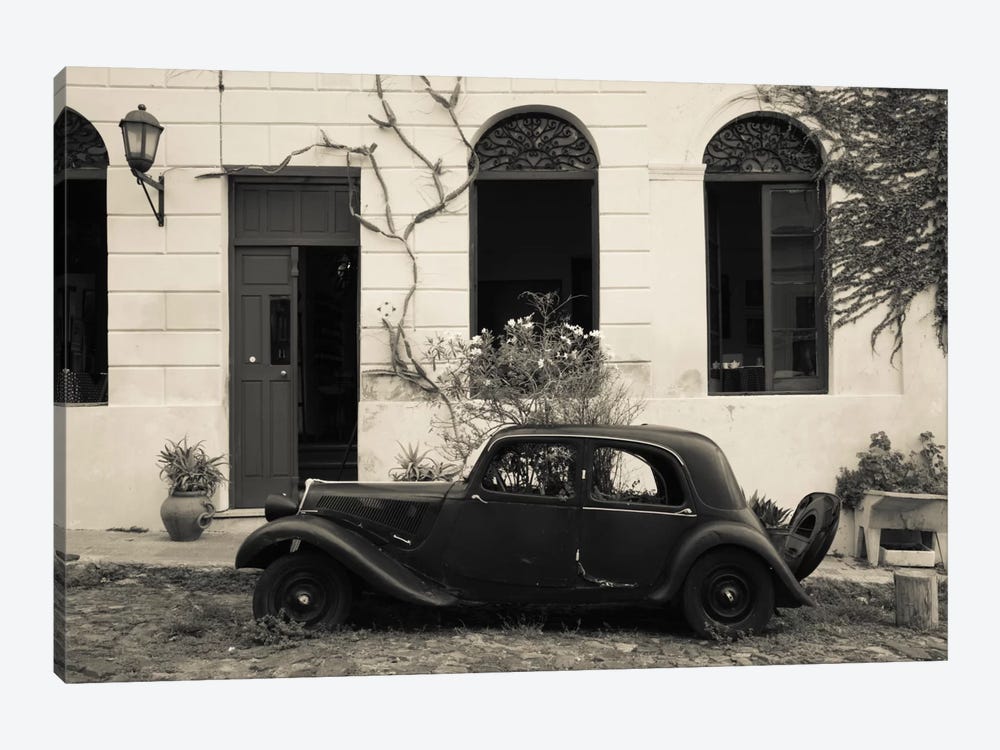 Vintage car parked in front of a house, Calle De Portugal, Colonia Del Sacramento, Uruguay by Panoramic Images 1-piece Canvas Print