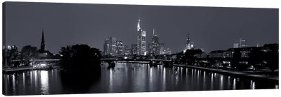 Reflection of buildings in water at night, Main River, Frankfurt, Hesse, Germany Canvas Art Print - Frankfurt Art