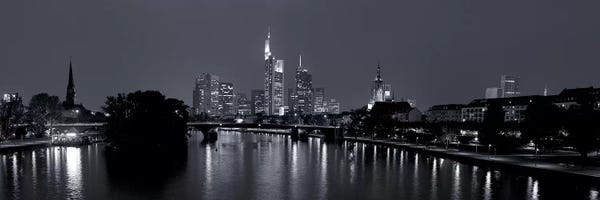 Frankfurt: Reflection of buildings in water at night, Main River, Frankfurt, Hesse, Germany by Panoramic Images