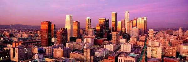 Los Angeles Skylines: Sunset Skyline Los Angeles CA USA by Panoramic Images