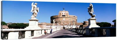 Statues on both sides of a bridge, St. Angels Castle, Rome, Italy Canvas Art Print - Castle & Palace Art