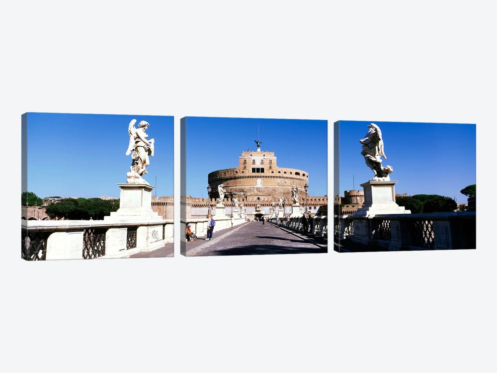 Statues on both sides of a bridge, St. Angels Castle, Rome, Italy by Panoramic Images 3-piece Canvas Art Print