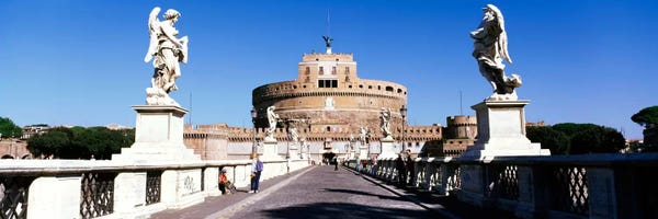 Lazio: Statues on both sides of a bridge, St. Angels Castle, Rome, Italy by Panoramic Images