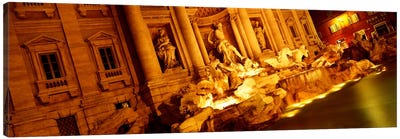 Side-Angle View At Night, Trevi Fountain, Rome, Lazio, Italy Canvas Art Print - Fountain Art