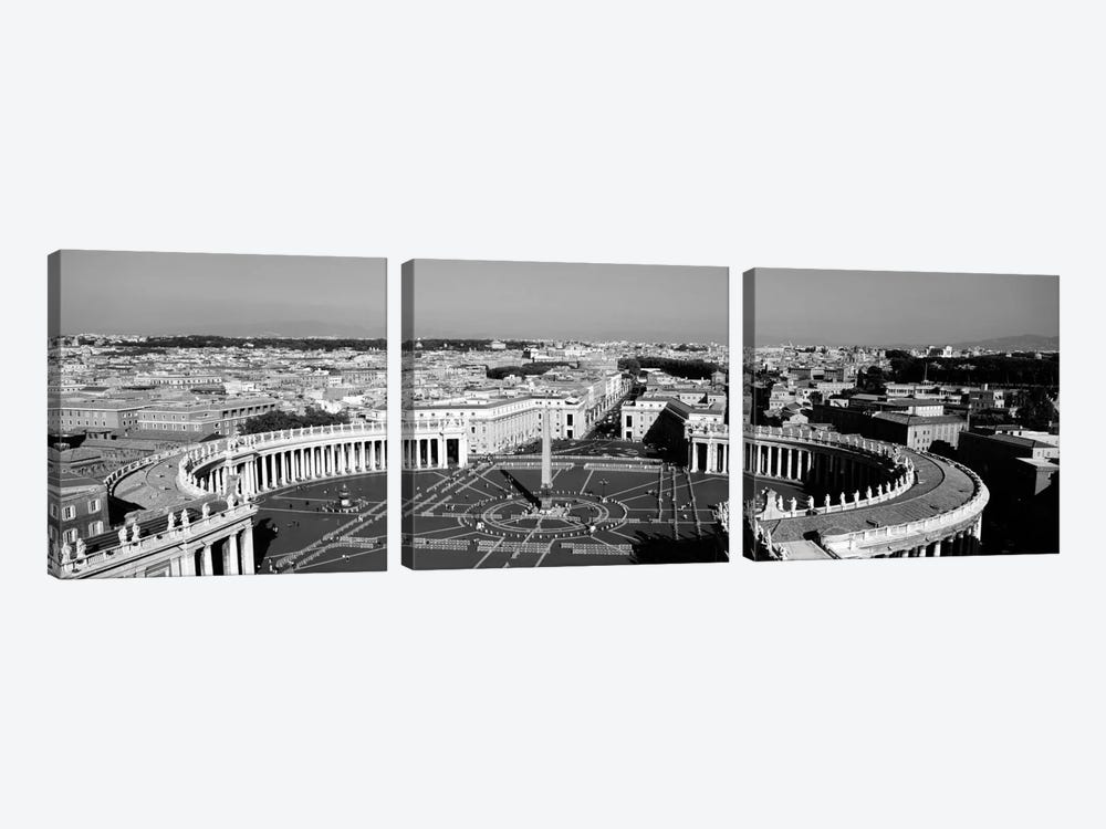High angle view of a town, St. Peter's Square, Vatican City, Rome, Italy (black & white) by Panoramic Images 3-piece Art Print