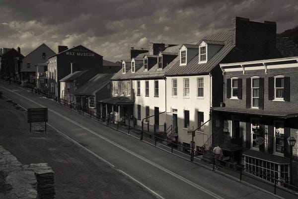 Sepia Photography: Buildings along a street, High street, Harpers Ferry National Historic Park, Harpers Ferry, West Virginia, USA by Panoramic Images