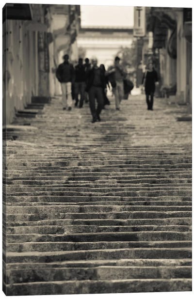 People moving down on steps, Triq Sant-Orsla, Valletta, Malta Canvas Art Print - Stairs & Staircases