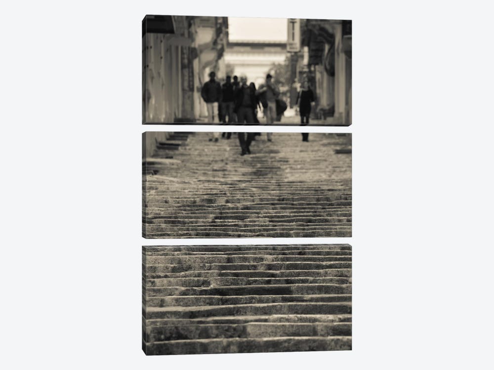 People moving down on steps, Triq Sant-Orsla, Valletta, Malta by Panoramic Images 3-piece Canvas Artwork