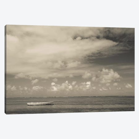 Seascape with a small boat, Playa Luquillo Beach, Luquillo, Puerto Rico Canvas Print #PIM11542} by Panoramic Images Canvas Wall Art
