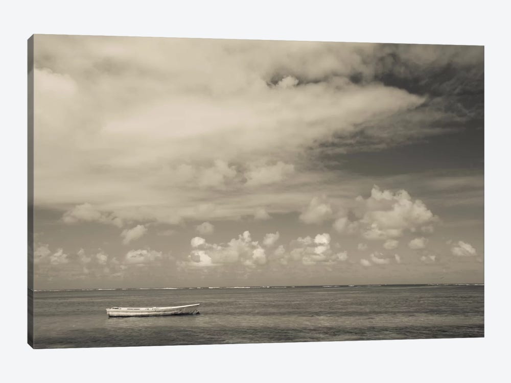 Seascape with a small boat, Playa Luquillo Beach, Luquillo, Puerto Rico by Panoramic Images 1-piece Canvas Art