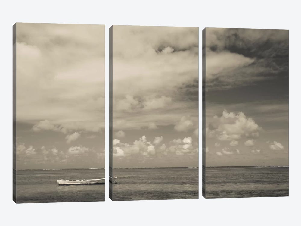 Seascape with a small boat, Playa Luquillo Beach, Luquillo, Puerto Rico by Panoramic Images 3-piece Canvas Wall Art