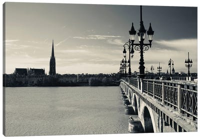 Pont de Pierre bridge across Garonne River, Bordeaux, Gironde, Aquitaine, France Canvas Art Print - Sepia Photography