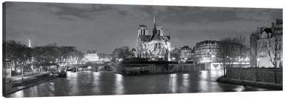 Notre Dame and Eiffel Tower at dusk, Paris, Ile-de-France, France Canvas Art Print - Notre Dame Cathedral