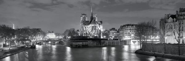 Notre Dame Cathedral: Notre Dame and Eiffel Tower at dusk, Paris, Ile-de-France, France by Panoramic Images