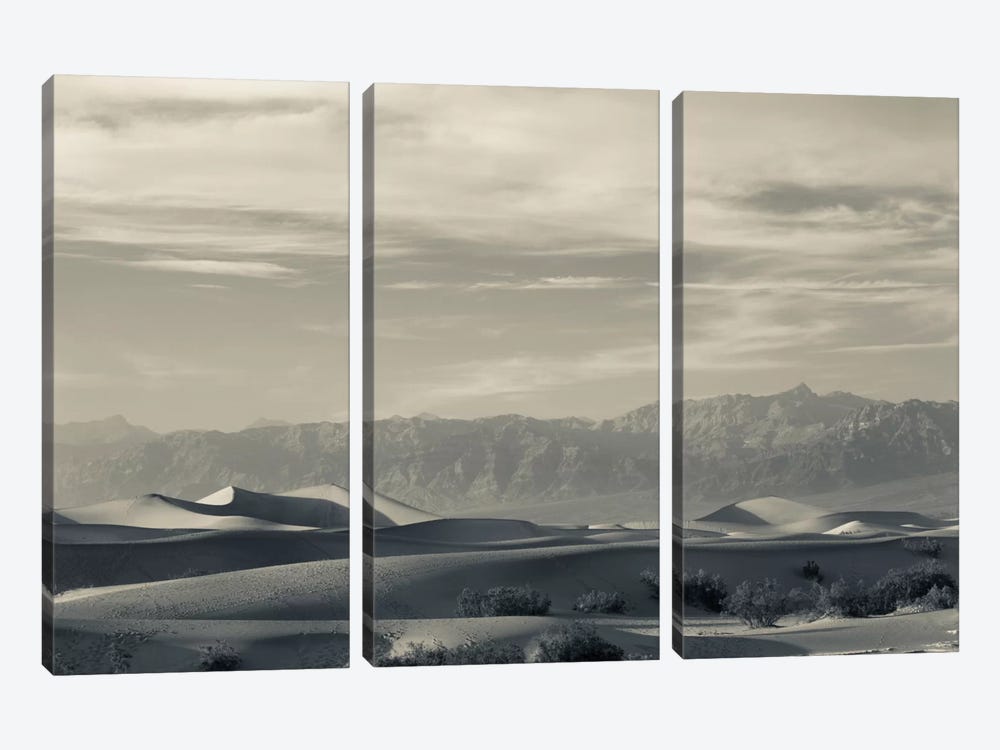 Sand dunes in a desert and Mountain Range, Mesquite Flat Sand Dunes, Death Valley National Park, Inyo County, California, USA by Panoramic Images 3-piece Canvas Art