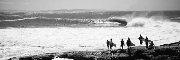Large Black & White Art - Canvas Prints: Silhouette Of Surfers Standing On The Beach Australia Ver. II by Panoramic Images