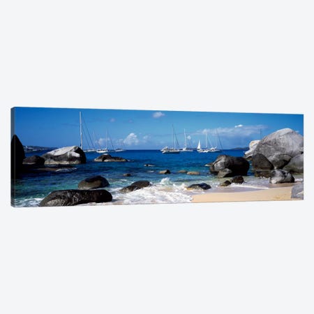 Sailboats Off The Coast Of The Baths, Virgin Gorda, Virgin Islands Canvas Print #PIM1170} by Panoramic Images Canvas Art Print