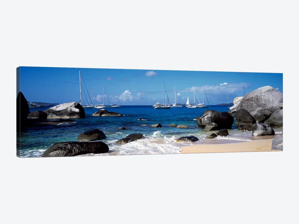 Sailboats Off The Coast Of The Baths, Virgin Gorda, Virgin Islands by Panoramic Images 1-piece Canvas Wall Art