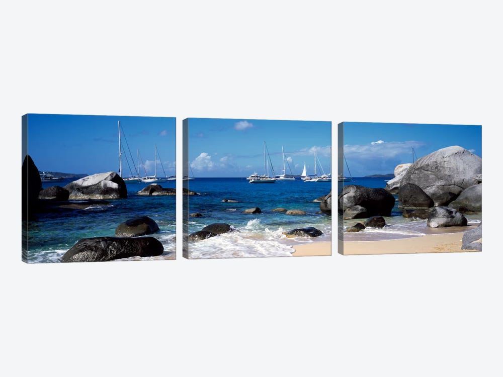 Sailboats Off The Coast Of The Baths, Virgin Gorda, Virgin Islands by Panoramic Images 3-piece Canvas Art