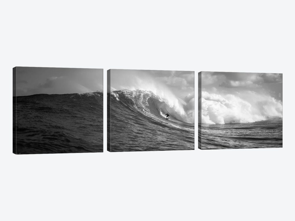 A Lone Surfer In B&W, Maui, Hawaii, USA by Panoramic Images 3-piece Canvas Wall Art