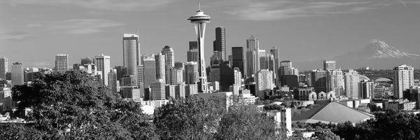 City Viewed From Queen Anne Hill Black & White II, Space Needle, Seattle, King County, Washington State, USA