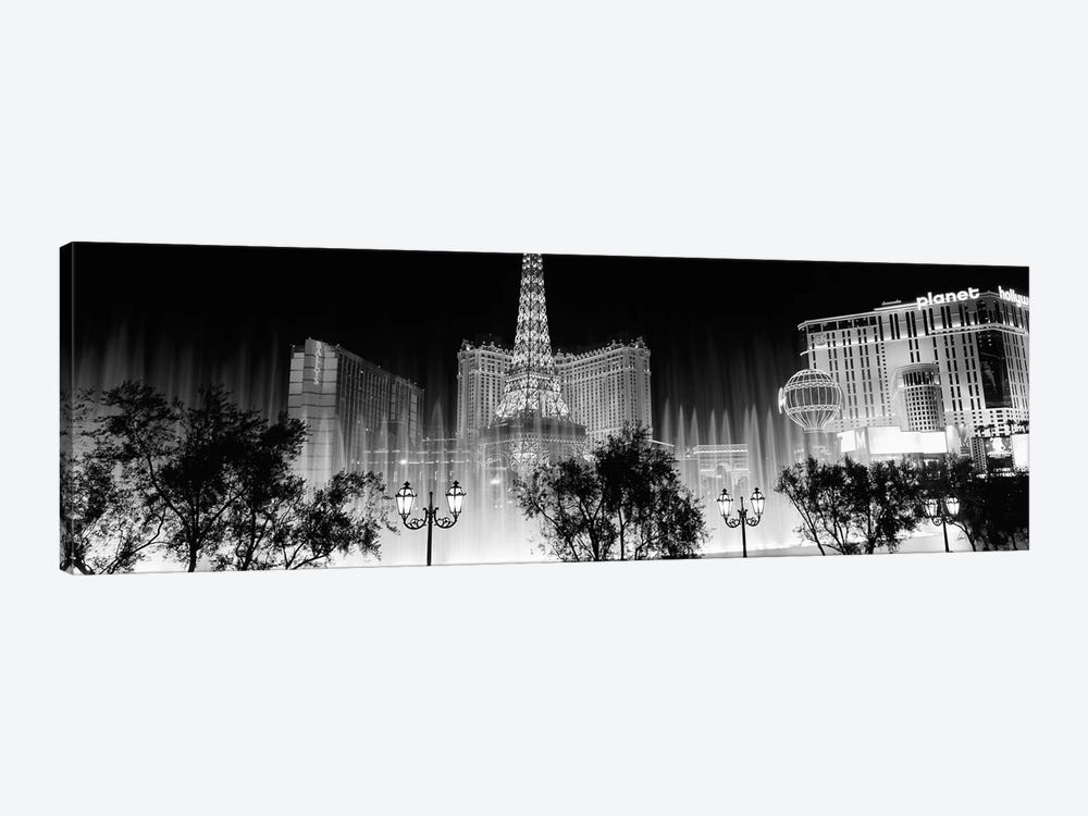 Hotels in a city lit up at night, The Strip, Las Vegas, Nevada, USA by Panoramic Images 1-piece Canvas Print