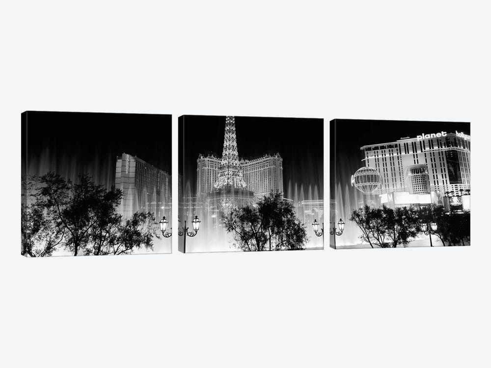 Hotels in a city lit up at night, The Strip, Las Vegas, Nevada, USA by Panoramic Images 3-piece Canvas Print