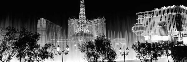 Hotels in a city lit up at night, The Strip, Las Vegas, Nevada, USA
