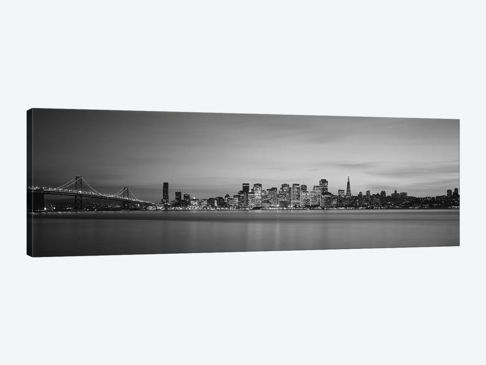 Suspension bridge with city skyline at dusk, Bay Bridge, San Francisco Bay, San Francisco, California, USA by Panoramic Images 1-piece Canvas Art Print