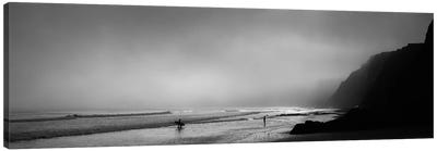 Surfers on the beach, Point Reyes National Seashore, Marin County, California, USA Canvas Art Print - Black & White Photography