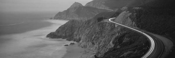 Trails, Paths & Roads: State Route 1 In B&W, California, USA by Panoramic Images