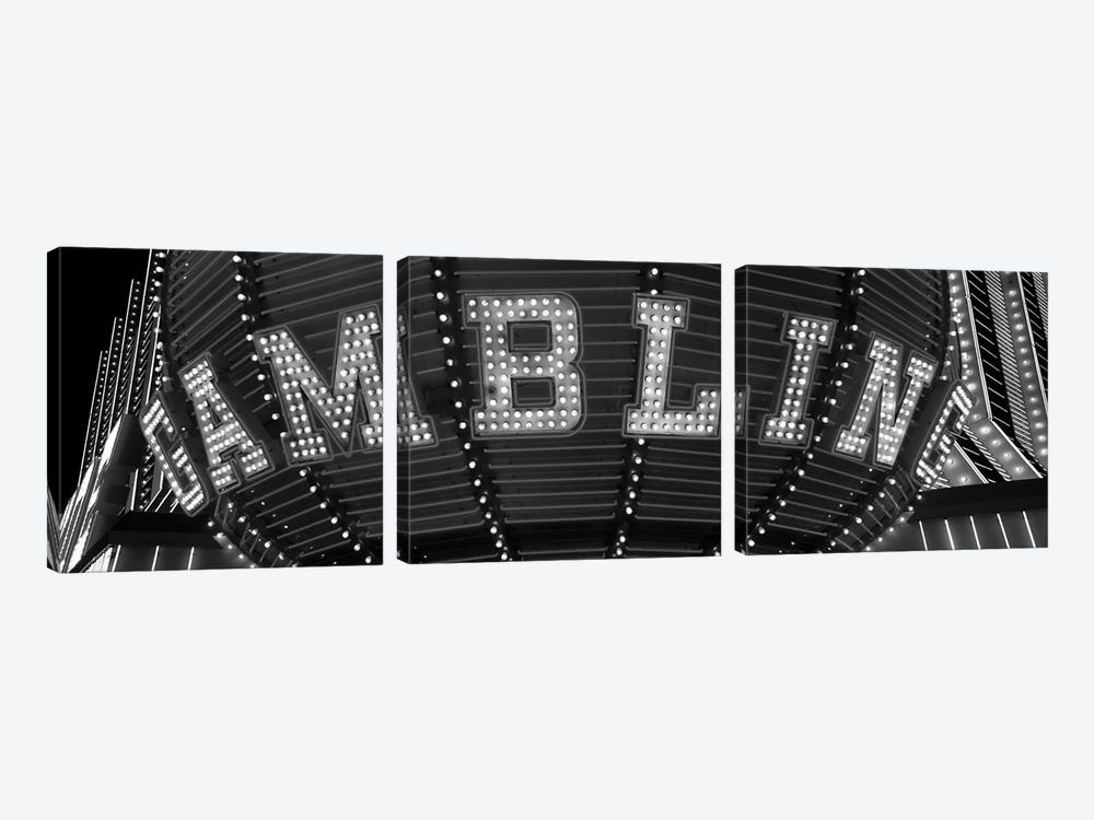 Close-up of a neon sign of gambling, Las Vegas, Clark County, Nevada, USA by Panoramic Images 3-piece Canvas Print