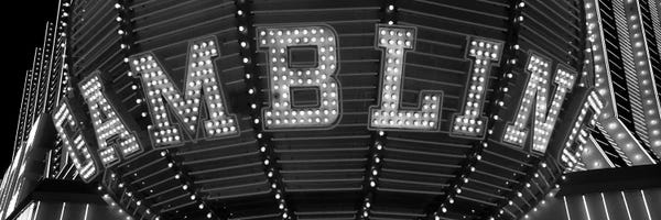 Gambling: Close-up of a neon sign of gambling, Las Vegas, Clark County, Nevada, USA by Panoramic Images