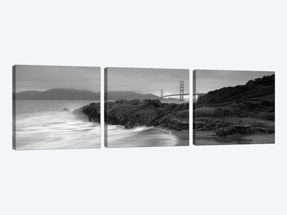 Waves Breaking On Rocks, Golden Gate Bridge, Baker Beach, San Francisco, California, USA by Panoramic Images 3-piece Art Print