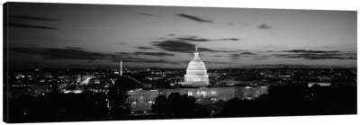 Government building lit up at night, US Capitol Building, Washington DC, USA Canvas Art Print - Monument Art