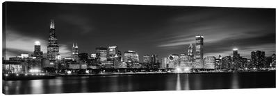 Downtown Skyline At Night In B&W, Chicago, Cook County, Illinois, USA Canvas Art Print - Best Selling Panoramics