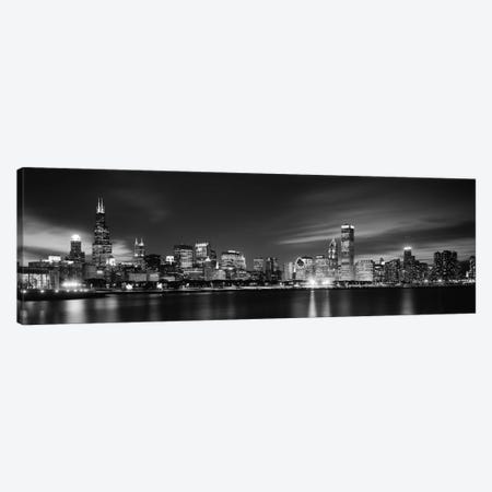 Downtown Skyline At Night In B&W, Chicago, Cook County, Illinois, USA Canvas Print #PIM11847} by Panoramic Images Canvas Artwork