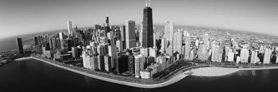 Aerial view of buildings in a city, Lake Michigan, Lake Shore Drive, Chicago, Illinois, USA by Panoramic Images framed canvas print